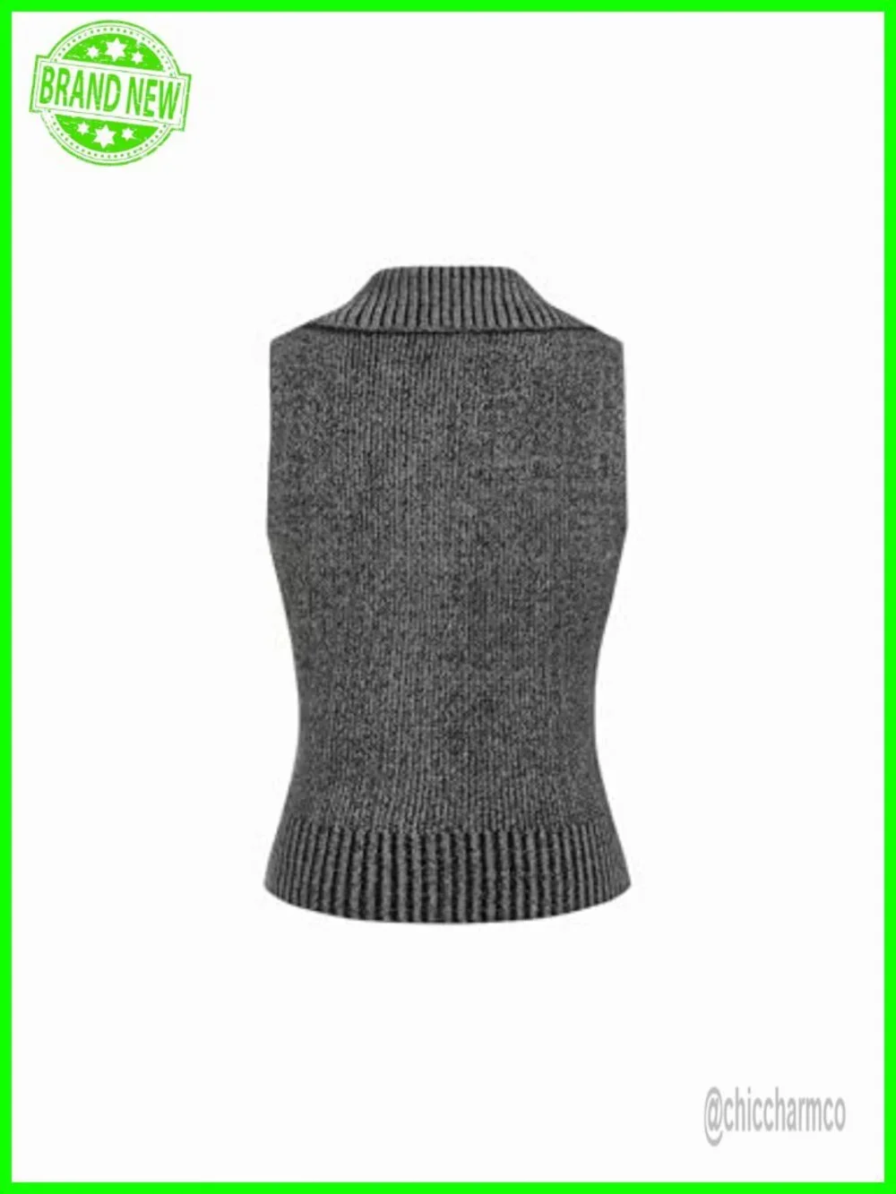 Women's Cropped Sweater Vest Rivet Sleeveless Turtleneck Zip Up Cardigan